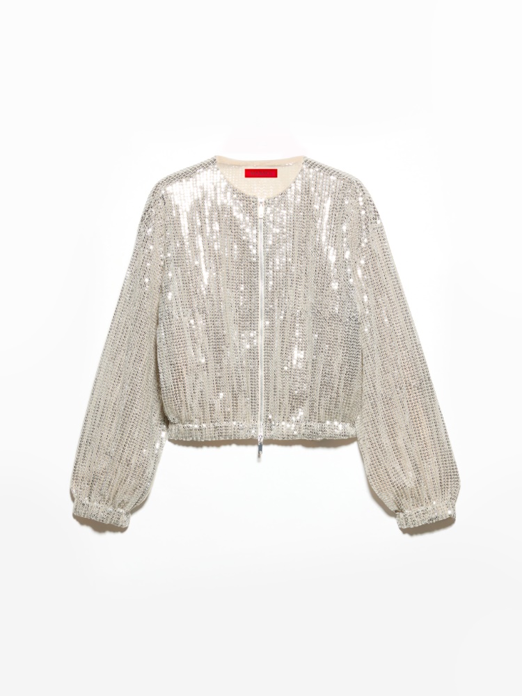 Sequinned tulle top, powder | MAX&Co. Sequinned tulle bomber jacket - POWDER - MAX&Co.